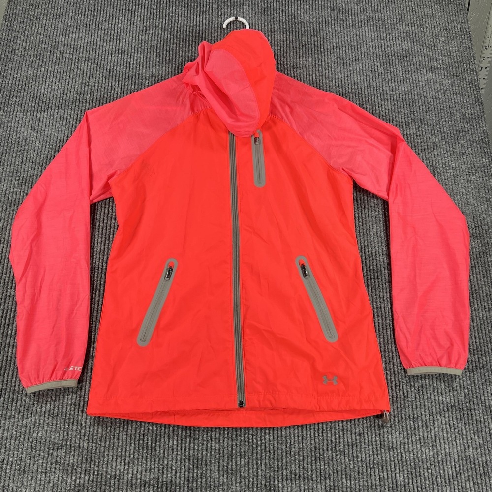 Under‎ Armour Jacket Womens Small Red Hooded Storm AllSeasonGear Running 1239396